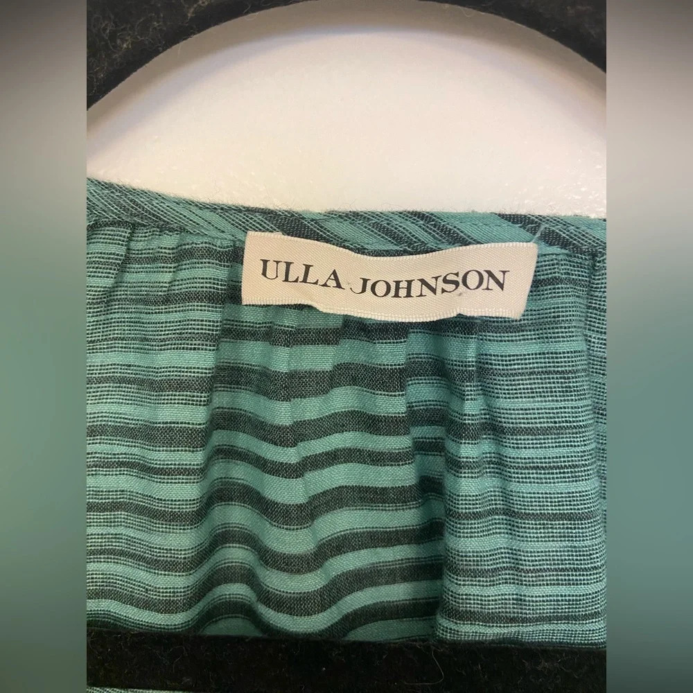 Ulla Johnson Ophelia Ruffle Tie Blouse Stripe Green Size 2 - Picture 7 of 7